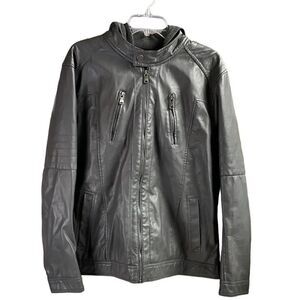 CARBON Women’s Hooded Faux Leather Riding Jacket Coat Dark Grey Size Large
